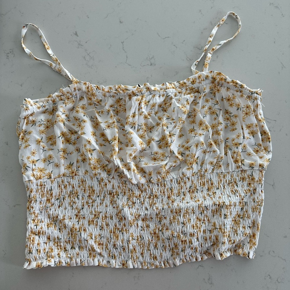 American Eagle Outfitters White and Yellow Floral Camisole